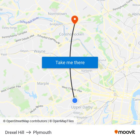 Drexel Hill to Plymouth map