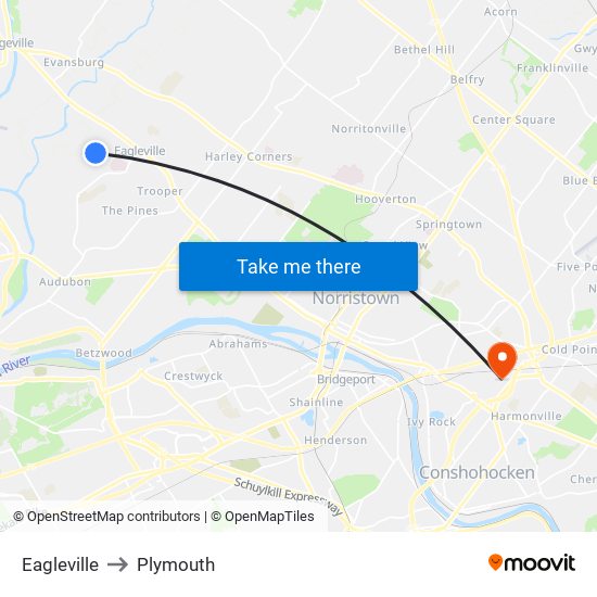 Eagleville to Plymouth map