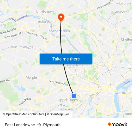 East Lansdowne to Plymouth map