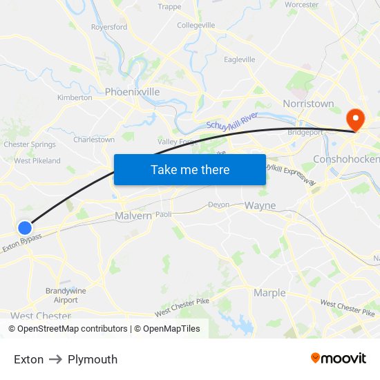 Exton to Plymouth map