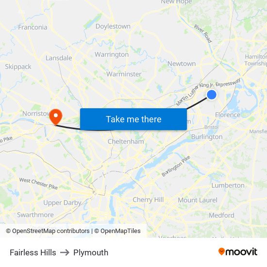 Fairless Hills to Plymouth map