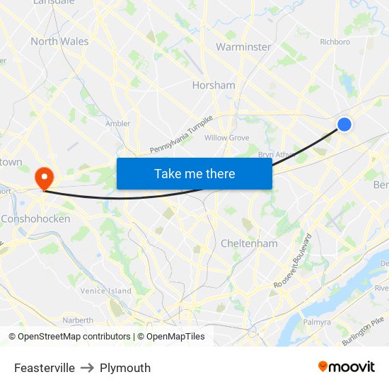 Feasterville to Plymouth map