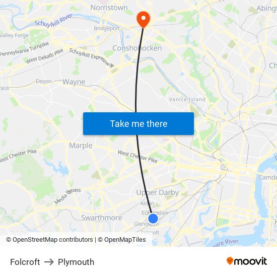 Folcroft to Plymouth map