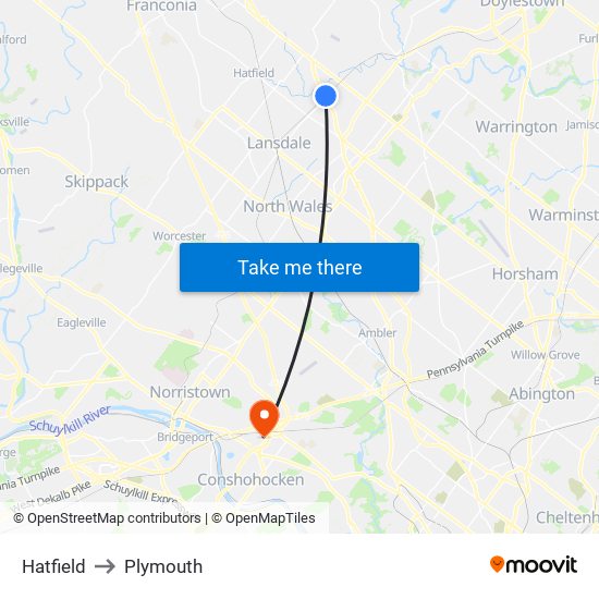 Hatfield to Plymouth map