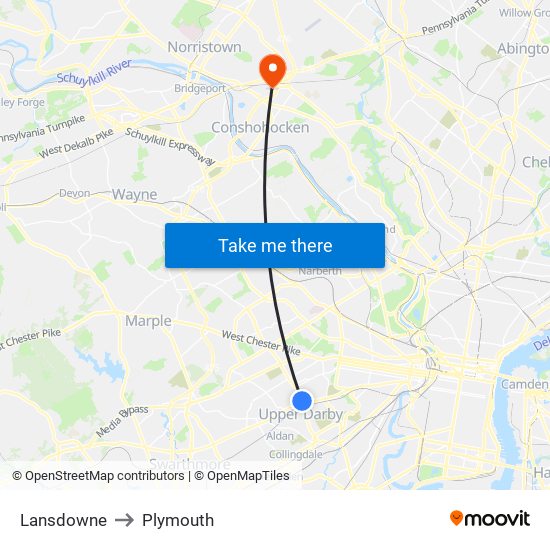 Lansdowne to Plymouth map