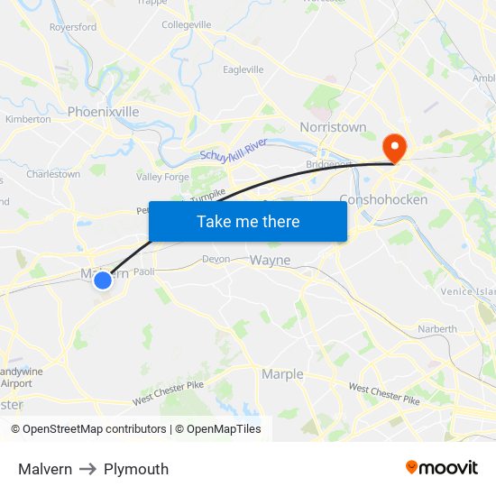 Malvern to Plymouth map