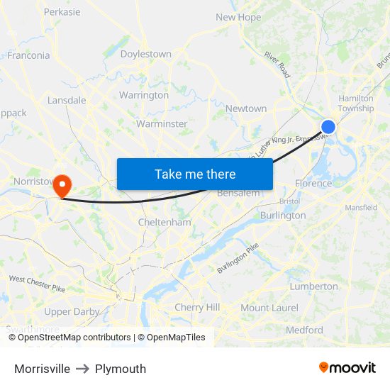 Morrisville to Plymouth map