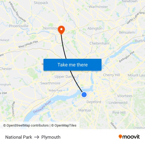 National Park to Plymouth map