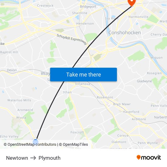 Newtown to Plymouth map