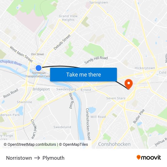 Norristown to Plymouth map