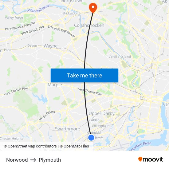 Norwood to Plymouth map