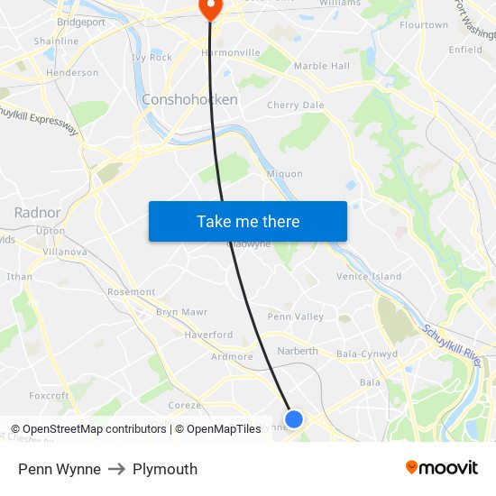 Penn Wynne to Plymouth map