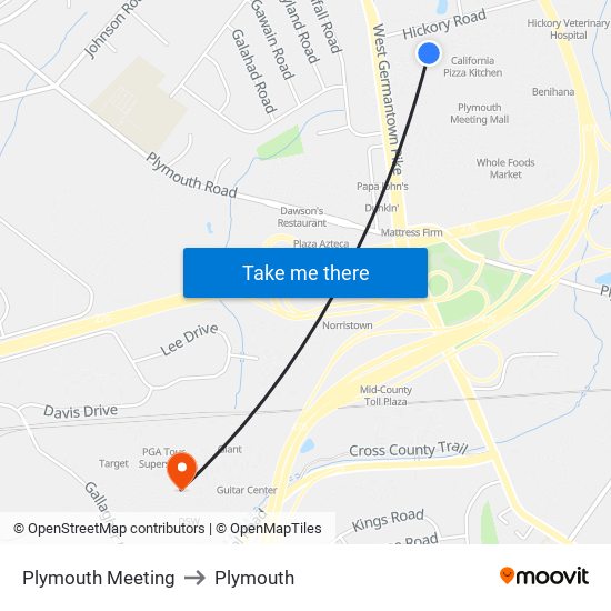 Plymouth Meeting to Plymouth map