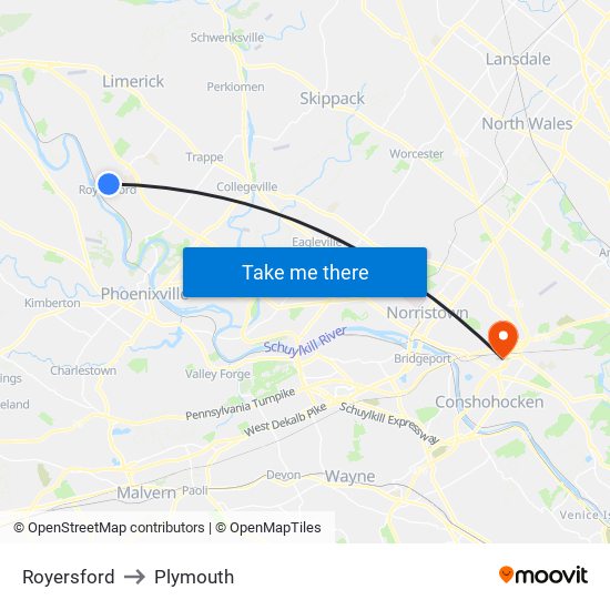 Royersford to Plymouth map