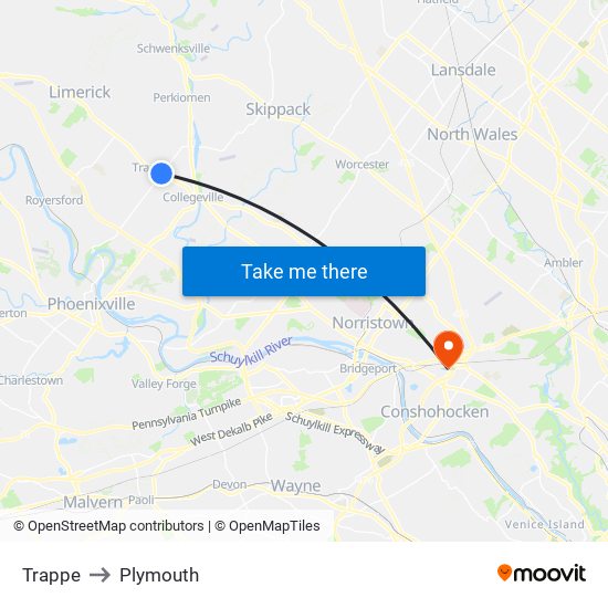 Trappe to Plymouth map