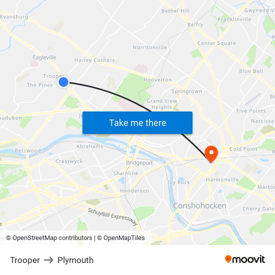 Trooper to Plymouth map