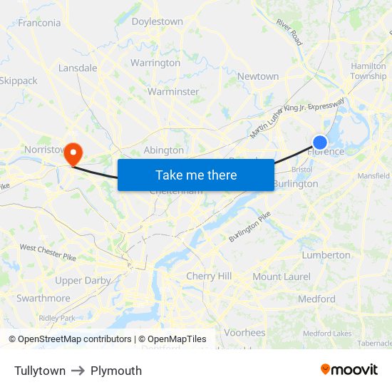 Tullytown to Plymouth map