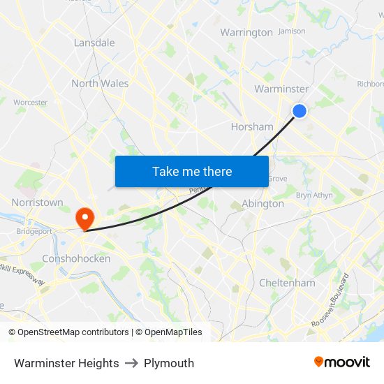 Warminster Heights to Plymouth map