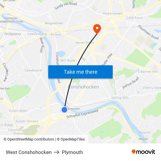 West Conshohocken to Plymouth map