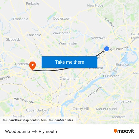 Woodbourne to Plymouth map