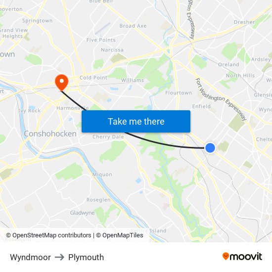 Wyndmoor to Plymouth map