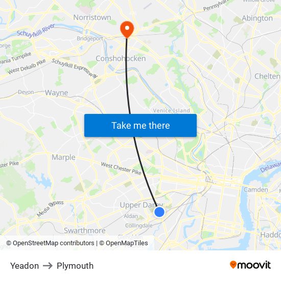 Yeadon to Plymouth map