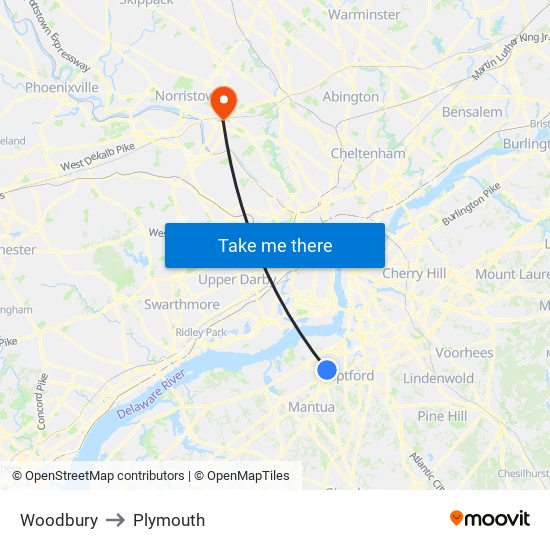 Woodbury to Plymouth map