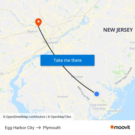 Egg Harbor City to Plymouth map