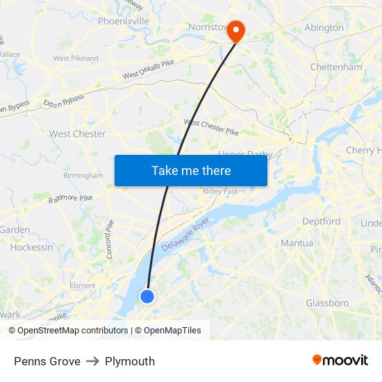 Penns Grove to Plymouth map