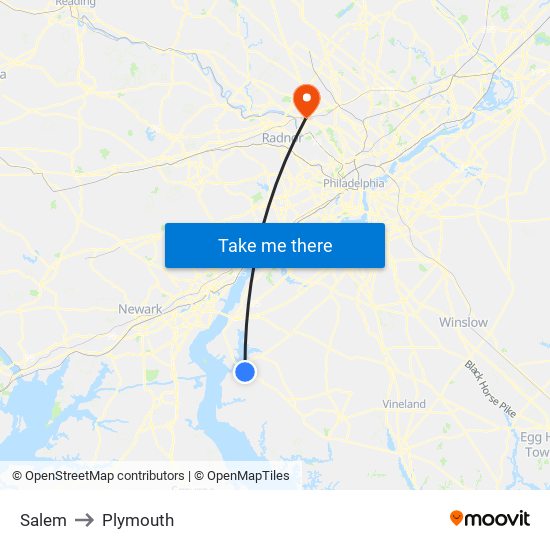 Salem to Plymouth map