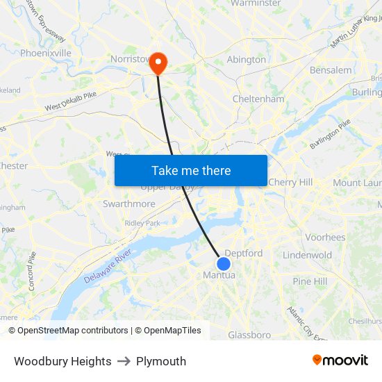 Woodbury Heights to Plymouth map