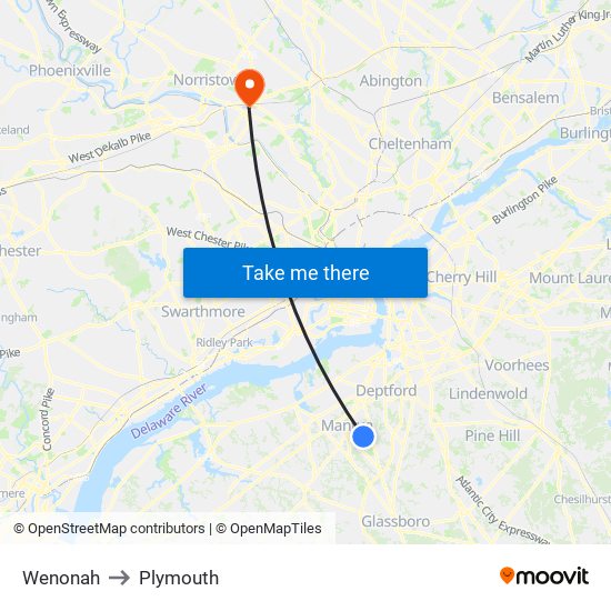 Wenonah to Plymouth map