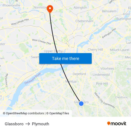 Glassboro to Plymouth map