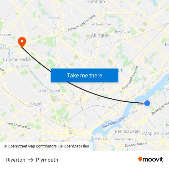Riverton to Plymouth map