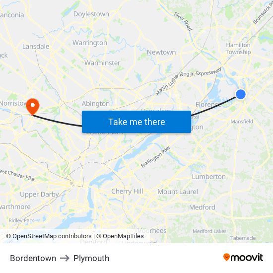 Bordentown to Plymouth map