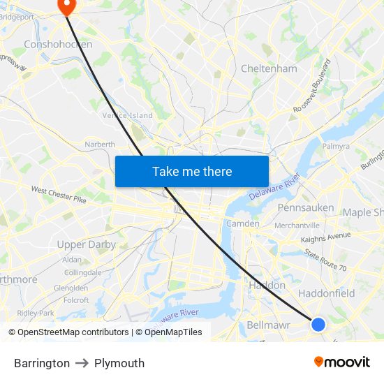Barrington to Plymouth map