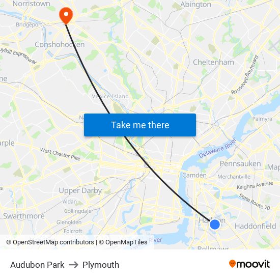 Audubon Park to Plymouth map