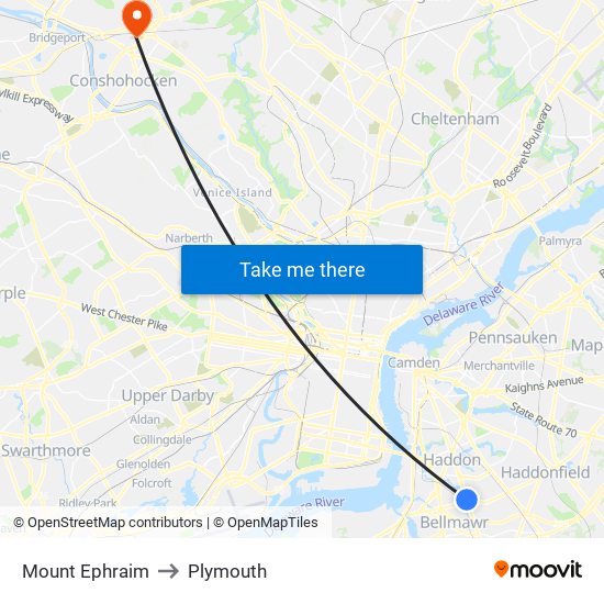Mount Ephraim to Plymouth map