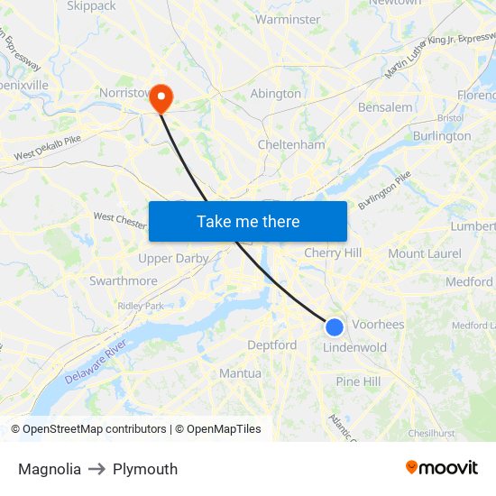 Magnolia to Plymouth map