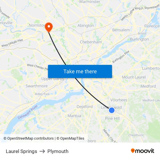 Laurel Springs to Plymouth map