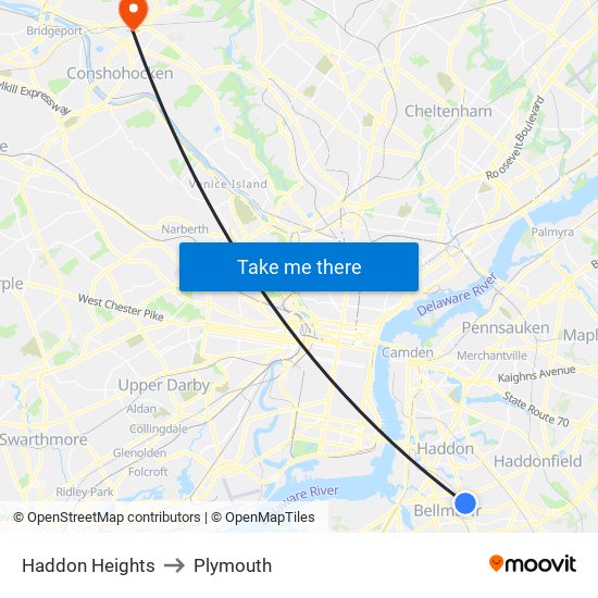 Haddon Heights to Plymouth map