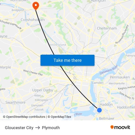 Gloucester City to Plymouth map