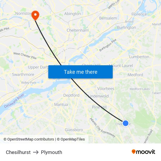 Chesilhurst to Plymouth map