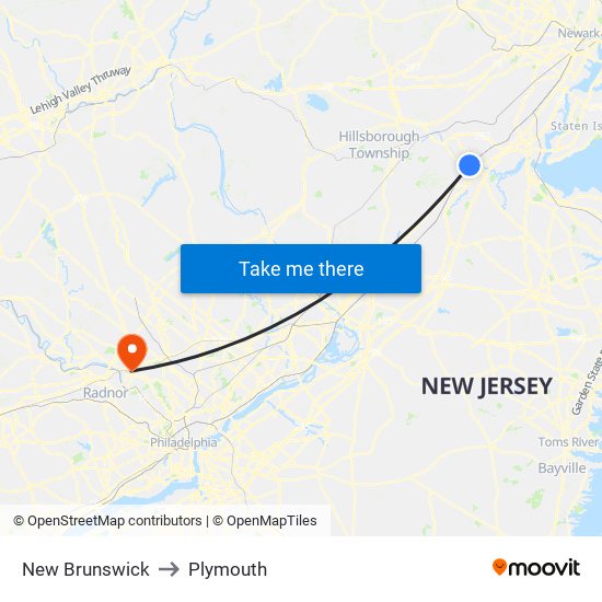 New Brunswick to Plymouth map