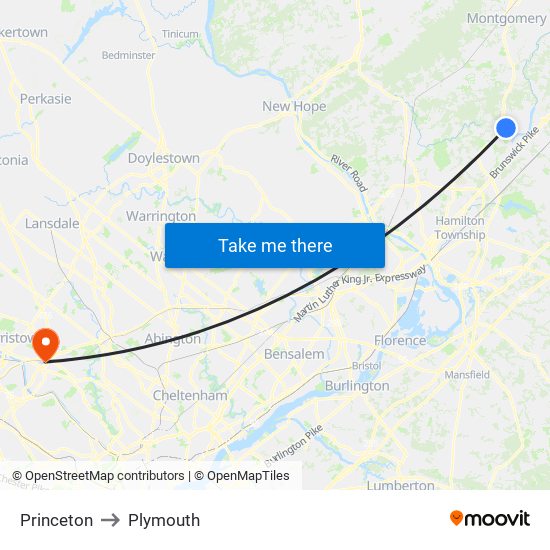 Princeton to Plymouth map
