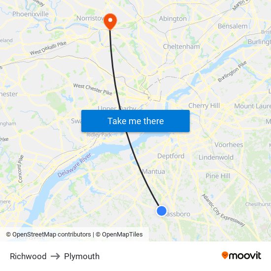 Richwood to Plymouth map