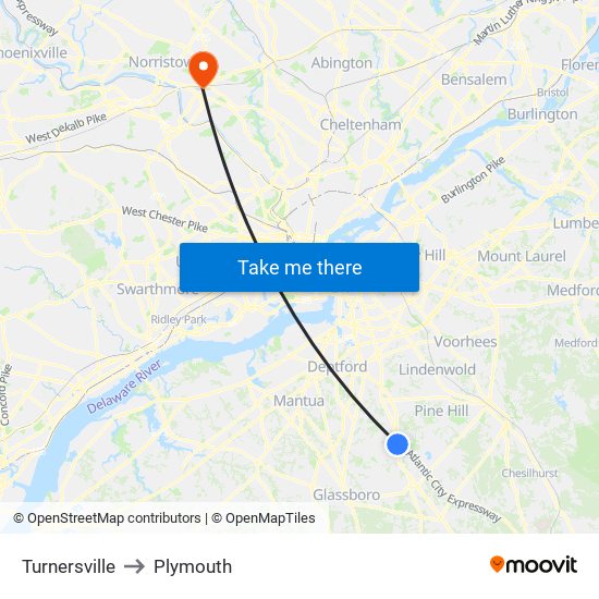 Turnersville to Plymouth map