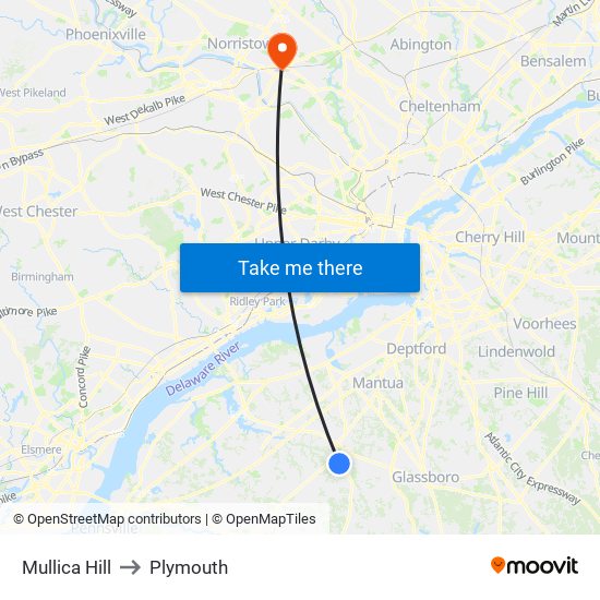 Mullica Hill to Plymouth map
