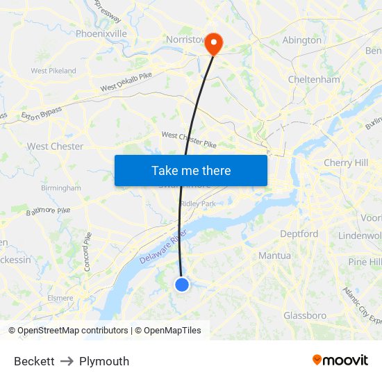 Beckett to Plymouth map