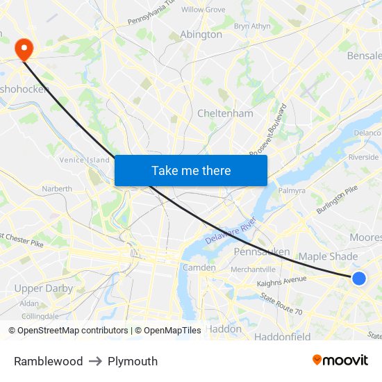 Ramblewood to Plymouth map